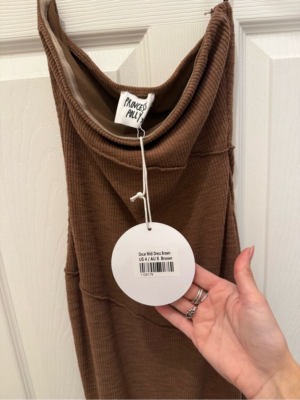 Princess Polly Brown Strapless Ribbed Midi Dress